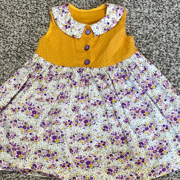 Charming Mustard and Purple Floral Kids Handmade Dress - Picture 5 of 6